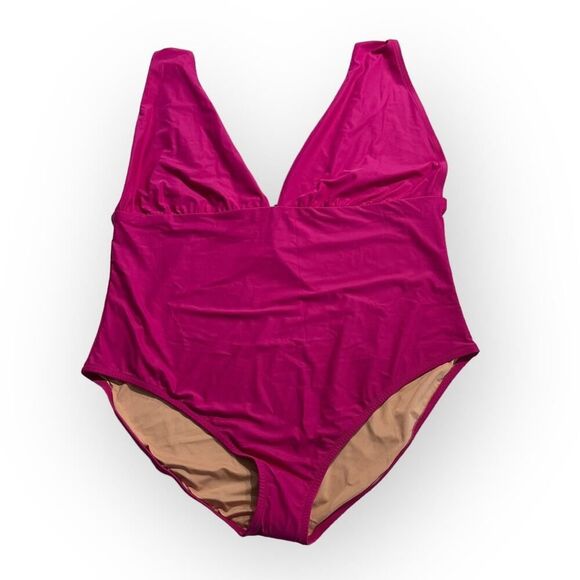 J.Crew One Piece Swimsuit Women's Plus 24 Fuchsia Pink V-Neck Sleeveless NWT - Picture 2 of 10